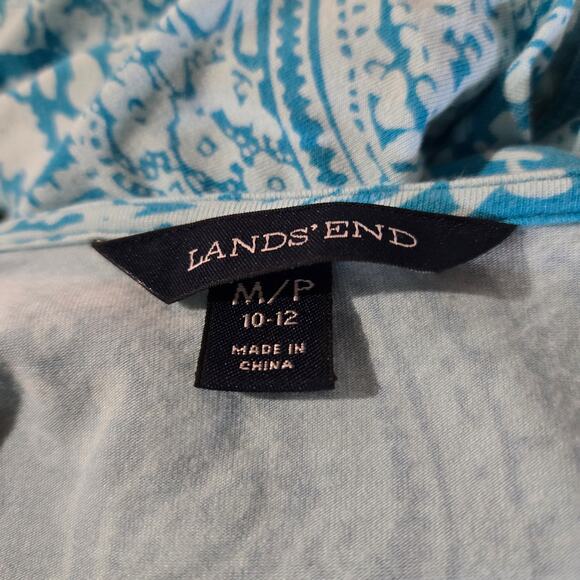 Lands End Paisley Draped Crossover V-Neck Short Sleeve Dress Size M Blue Stretch - Picture 6 of 10